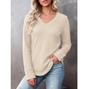 image:imageANRABESS Long Sleeve Shirts for Women V Neck Waffle Knit TopsBeige
