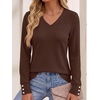 image:imageANRABESS Long Sleeve Shirts for Women V Neck Waffle Knit TopsBrown