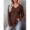 image:imageANRABESS Long Sleeve Shirts for Women V Neck Waffle Knit TopsBrown