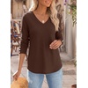 image:imageANRABESS Long Sleeve Shirts for Women V Neck Waffle Knit TopsBrown