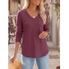image:imageANRABESS Long Sleeve Shirts for Women V Neck Waffle Knit TopsMauve