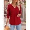 image:imageANRABESS Long Sleeve Shirts for Women V Neck Waffle Knit TopsRed