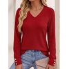 image:imageANRABESS Long Sleeve Shirts for Women V Neck Waffle Knit TopsRed