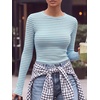 image:imageANRABESS Women Long Sleeve Shirts Ribbed Fitted TopsBlue Striped