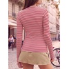 image:imageANRABESS Women Long Sleeve Shirts Ribbed Fitted TopsRed White
