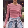 image:imageANRABESS Women Long Sleeve Shirts Ribbed Fitted TopsRed White