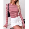 image:imageANRABESS Women Long Sleeve Shirts Ribbed Fitted TopsRed White