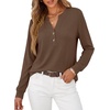 image:imageANRABESS Womens Long Sleeve Shirts Air Layer Henley V Neck TopsBrown