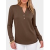 image:imageANRABESS Womens Long Sleeve Shirts Air Layer Henley V Neck TopsBrown
