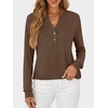 image:imageANRABESS Womens Long Sleeve Shirts Air Layer Henley V Neck TopsBrown
