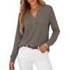 image:imageANRABESS Womens Long Sleeve Shirts Air Layer Henley V Neck TopsCoffee Grey