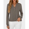 image:imageANRABESS Womens Long Sleeve Shirts Air Layer Henley V Neck TopsCoffee Grey