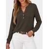 image:imageANRABESS Womens Long Sleeve Shirts Air Layer Henley V Neck TopsDark Brown
