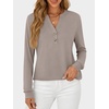 image:imageANRABESS Womens Long Sleeve Shirts Air Layer Henley V Neck TopsGrey Khaki