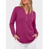 image:imageANRABESS Womens Long Sleeve Shirts Air Layer Henley V Neck TopsHot Pink
