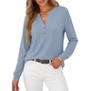 image:imageANRABESS Womens Long Sleeve Shirts Air Layer Henley V Neck TopsLight Blue