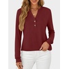 image:imageANRABESS Womens Long Sleeve Shirts Air Layer Henley V Neck TopsWine Red
