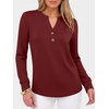 image:imageANRABESS Womens Long Sleeve Shirts Air Layer Henley V Neck TopsWine Red