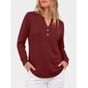 image:imageANRABESS Womens Long Sleeve Shirts Air Layer Henley V Neck TopsWine Red