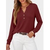 image:imageANRABESS Womens Long Sleeve Shirts Air Layer Henley V Neck TopsWine Red