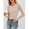image:imageANRABESS Womens Long Sleeve Shirts Crew Neck Mesh Sheer TopAlmond