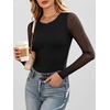 image:imageANRABESS Womens Long Sleeve Shirts Crew Neck Mesh Sheer TopBlack