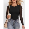 image:imageANRABESS Womens Long Sleeve Shirts Crew Neck Mesh Sheer TopBlack