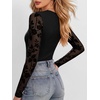 image:imageANRABESS Womens Long Sleeve Shirts Crew Neck Mesh Sheer TopFloral Black
