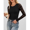 image:imageANRABESS Womens Long Sleeve Shirts Crew Neck Mesh Sheer TopFloral Black