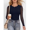 image:imageANRABESS Womens Long Sleeve Shirts Crew Neck Mesh Sheer TopNavy Blue