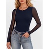 image:imageANRABESS Womens Long Sleeve Shirts Crew Neck Mesh Sheer TopNavy Blue