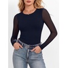 image:imageANRABESS Womens Long Sleeve Shirts Crew Neck Mesh Sheer TopNavy Blue