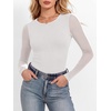 image:imageANRABESS Womens Long Sleeve Shirts Crew Neck Mesh Sheer TopWhite