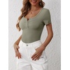image:imageANRABESS Womens Short Sleeve Henley Shirts 2026 Summer Slim Fit Work TopsArmy Green