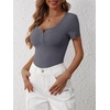 image:imageANRABESS Womens Short Sleeve Henley Shirts 2026 Summer Slim Fit Work TopsBlack Grey