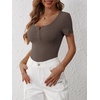 image:imageANRABESS Womens Short Sleeve Henley Shirts 2026 Summer Slim Fit Work TopsBrown