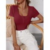 image:imageANRABESS Womens Short Sleeve Henley Shirts 2026 Summer Slim Fit Work TopsDeep Red