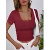 image:imageANRABESS Womens Short Sleeve Henley Shirts 2026 Summer Slim Fit Work TopsDeep Red