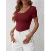 image:imageANRABESS Womens Short Sleeve Henley Shirts 2026 Summer Slim Fit Work TopsDeep Red