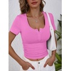 image:imageANRABESS Womens Short Sleeve Henley Shirts 2026 Summer Slim Fit Work TopsHot Pink