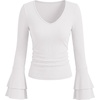 image:imageANRABESS Long Sleeve Shirts for Women V Neck Ribbed Knit TopWhite