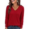 image:imageANRABESS Long Sleeve Shirts for Women V Neck Waffle Knit TopsRed