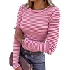 image:imageANRABESS Women Long Sleeve Shirts Ribbed Fitted TopsHot Pink White