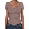 image:imageANRABESS Womens Short Sleeve Henley Shirts 2026 Summer Slim Fit Work TopsTaupe