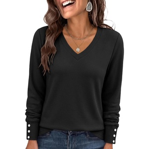 image:imageANRABESS Long Sleeve Shirts for Women V Neck Waffle Knit TopsBlack