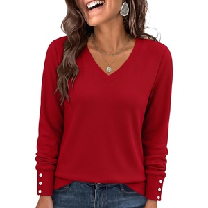 image:imageANRABESS Long Sleeve Shirts for Women V Neck Waffle Knit TopsRed