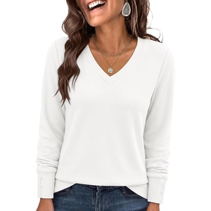 image:imageANRABESS Long Sleeve Shirts for Women V Neck Waffle Knit TopsWhite