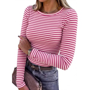image:imageANRABESS Women Long Sleeve Shirts Ribbed Fitted TopsHot Pink White
