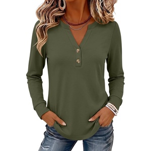image:imageANRABESS Womens Long Sleeve Shirts Air Layer Henley V Neck TopsArmy Green