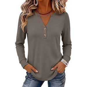 image:imageANRABESS Womens Long Sleeve Shirts Air Layer Henley V Neck TopsCoffee Grey